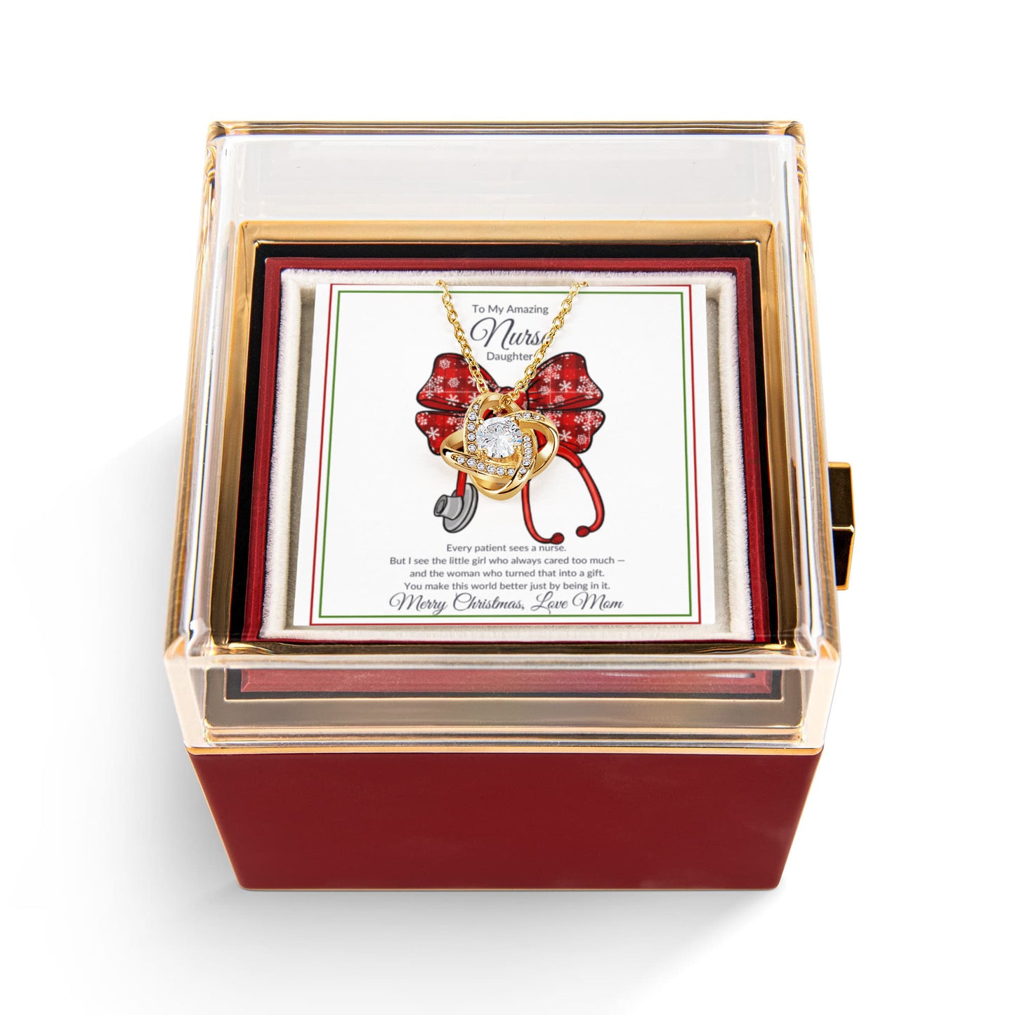 Special Rose Box Love Knot Necklace For A Nurse Daughter