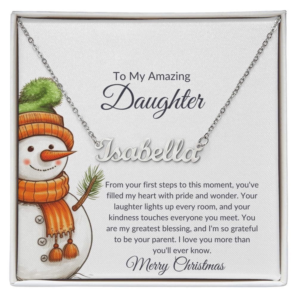 Christmas Snowman Daughter Name Necklace