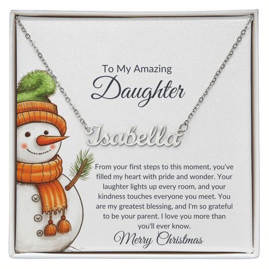 Christmas Snowman Daughter Name Necklace