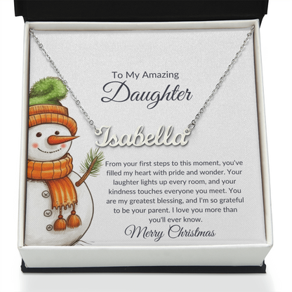 Christmas Snowman Daughter Name Necklace