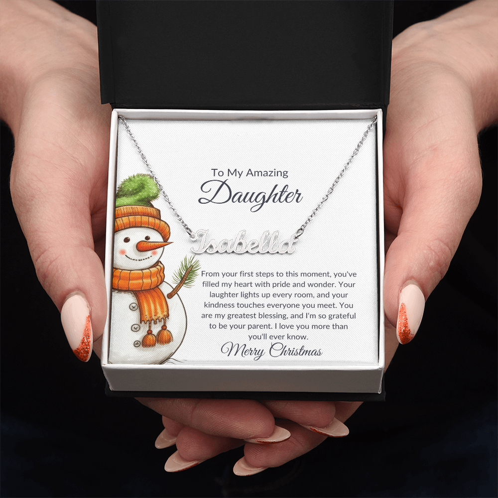 Christmas Snowman Daughter Name Necklace
