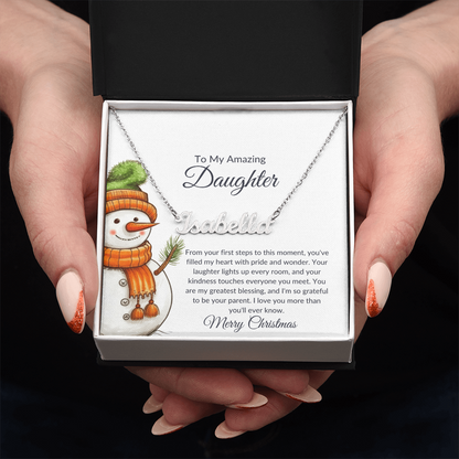 Christmas Snowman Daughter Name Necklace