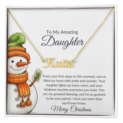 Christmas Snowman Daughter Name Necklace