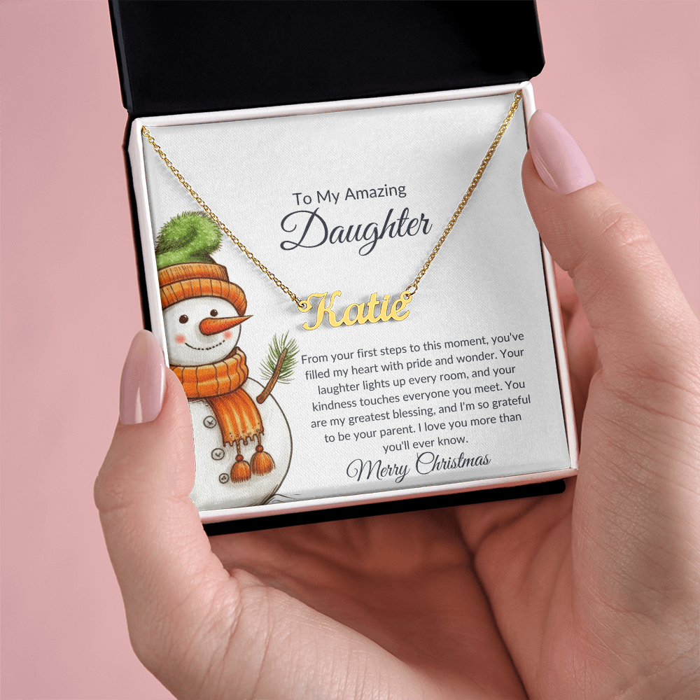 Christmas Snowman Daughter Name Necklace