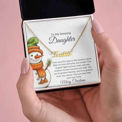 Christmas Snowman Daughter Name Necklace