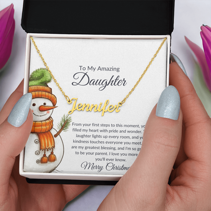 Christmas Snowman Daughter Name Necklace