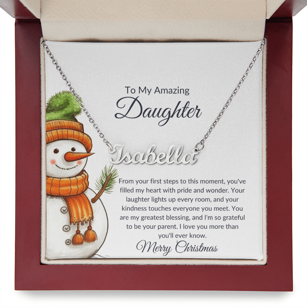Christmas Snowman Daughter Name Necklace