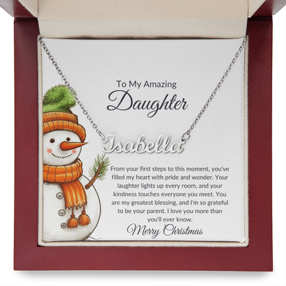 Christmas Snowman Daughter Name Necklace