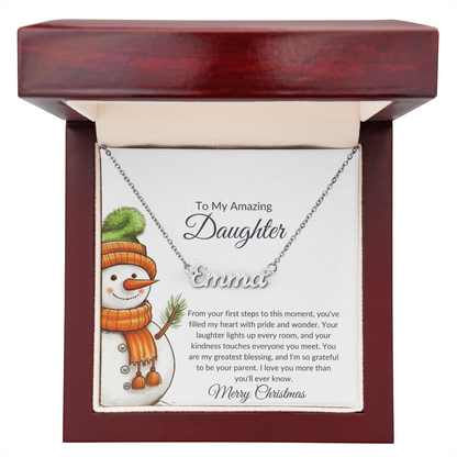 Christmas Snowman Daughter Name Necklace