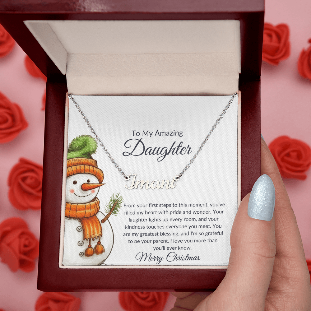Christmas Snowman Daughter Name Necklace