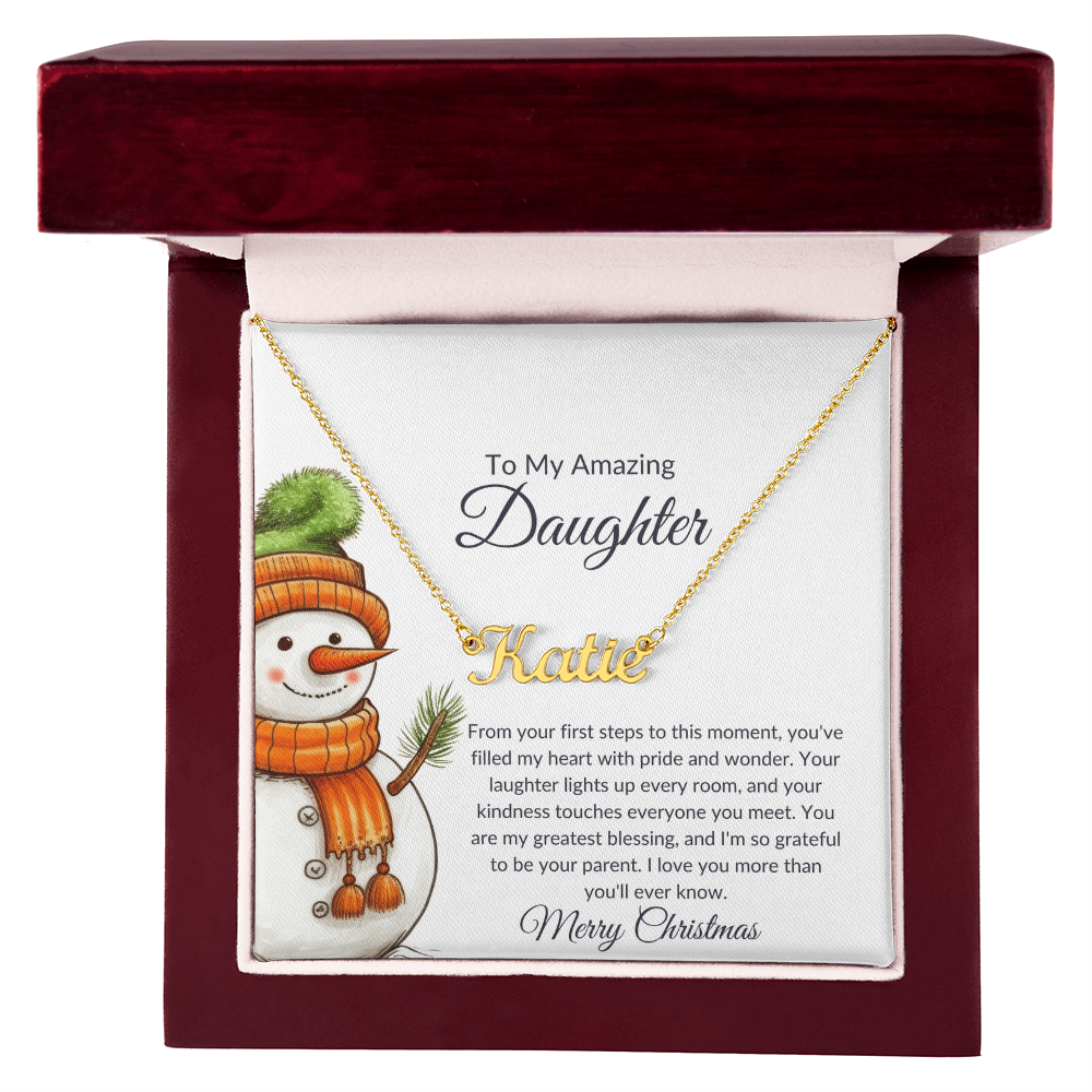Christmas Snowman Daughter Name Necklace