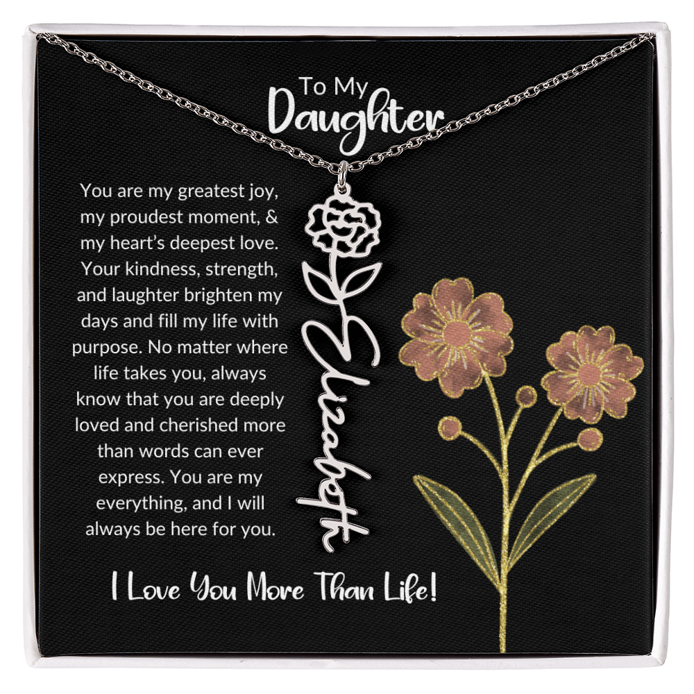 Daughter Name Necklace With Birthday Flower