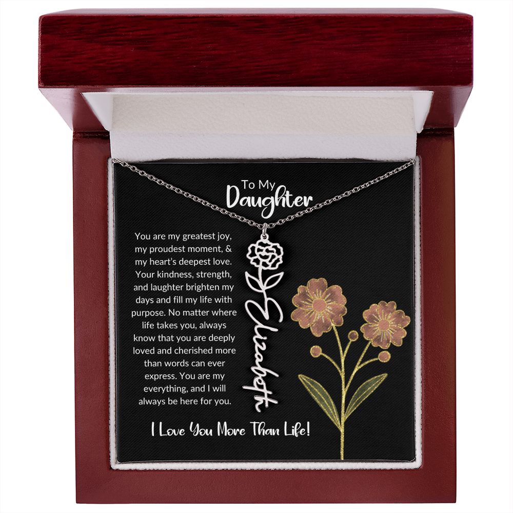 Daughter Name Necklace With Birthday Flower