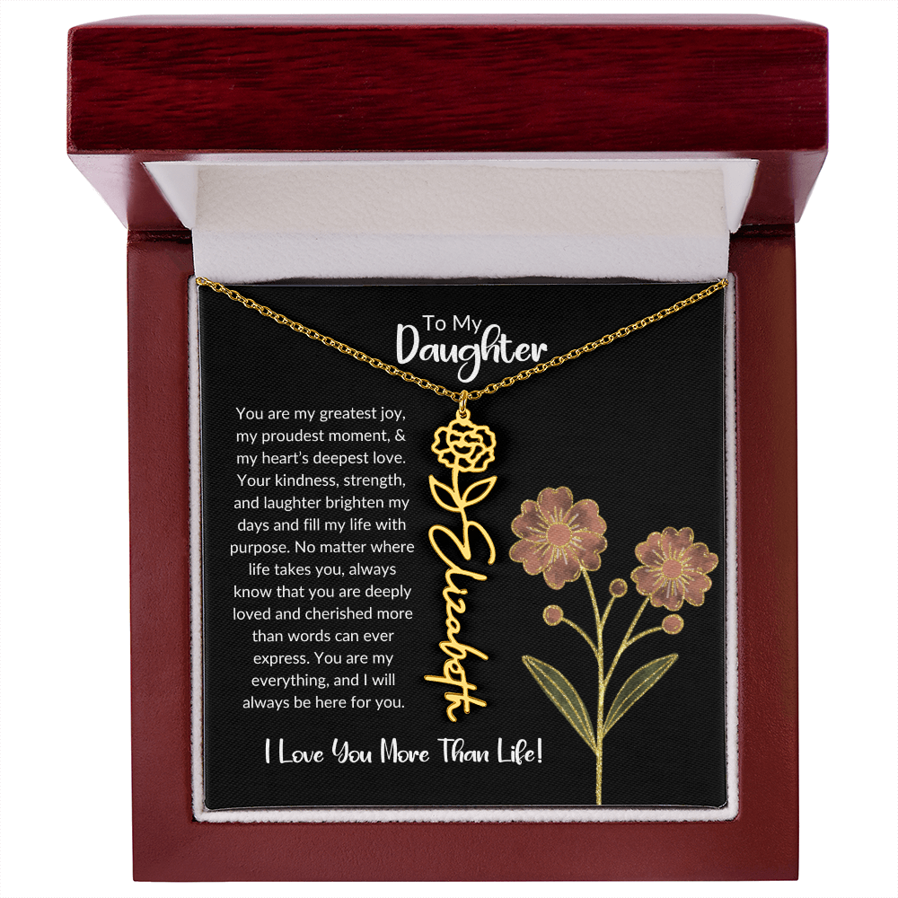Daughter Name Necklace With Birthday Flower