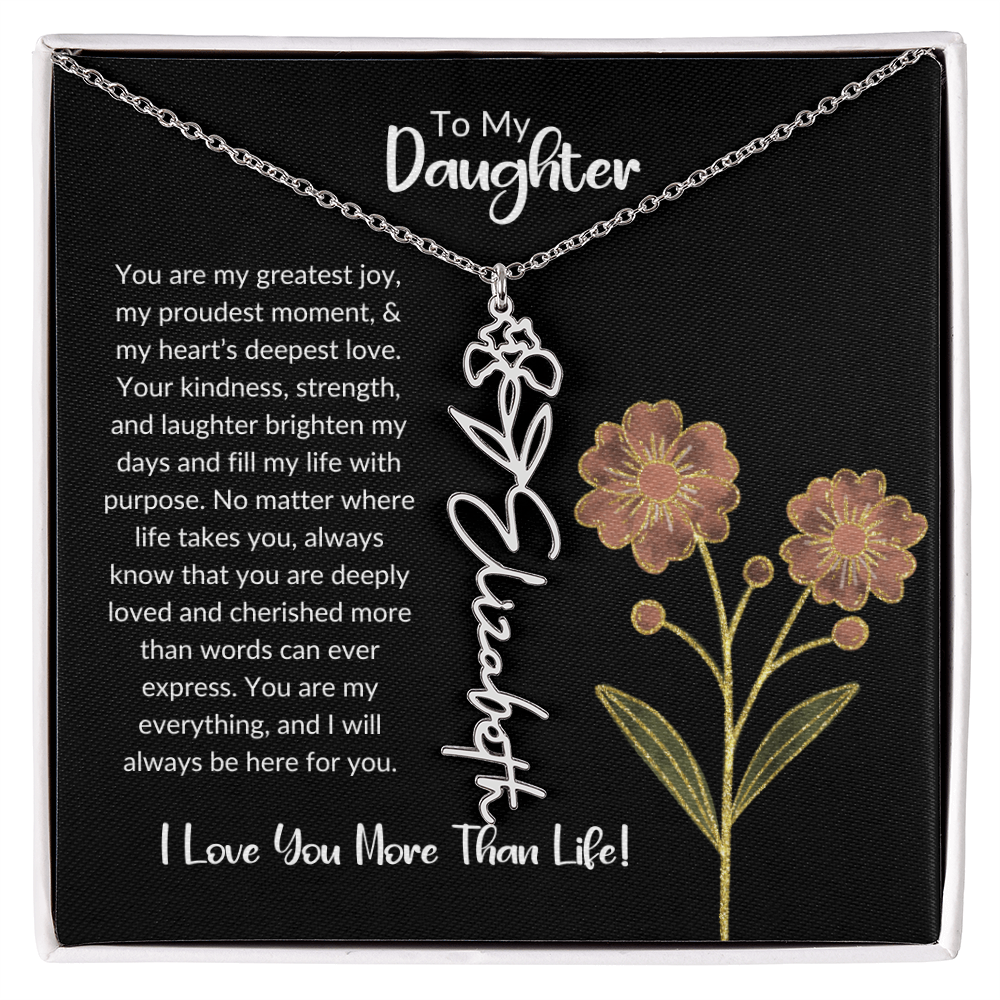 Daughter Name Necklace With Birthday Flower