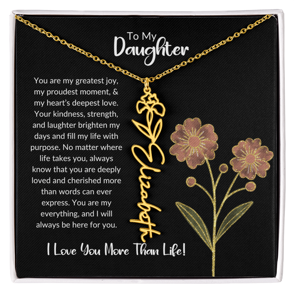 Daughter Name Necklace With Birthday Flower