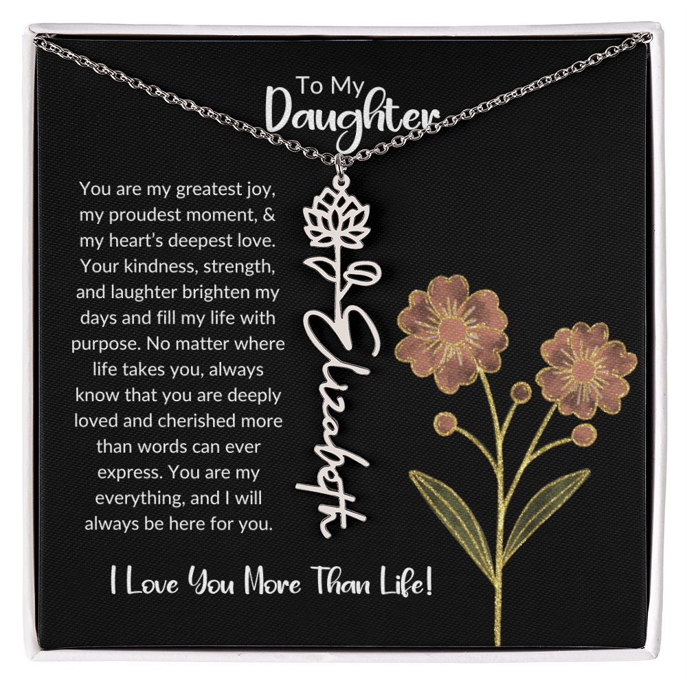 Daughter Name Necklace With Birthday Flower