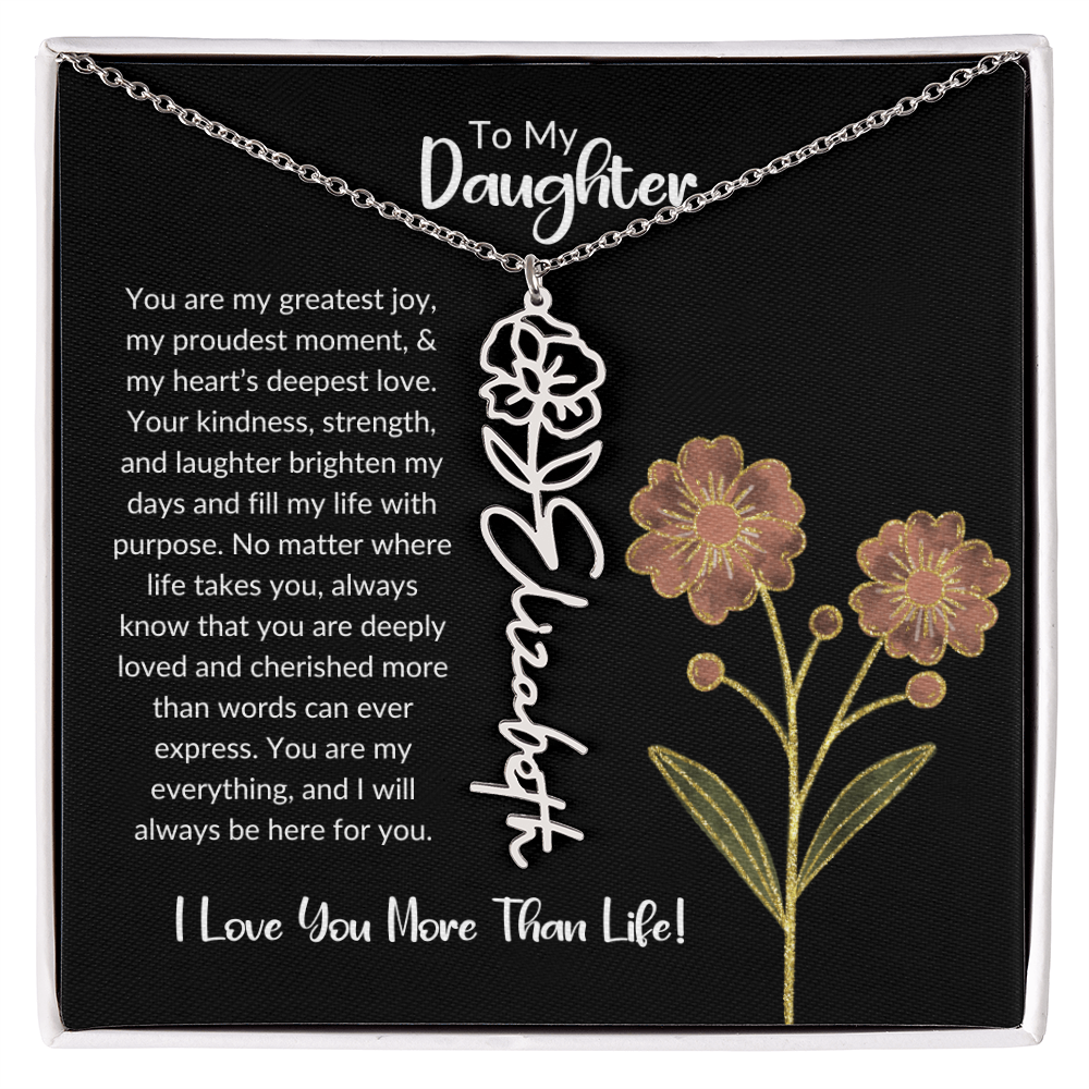 Daughter Name Necklace With Birthday Flower
