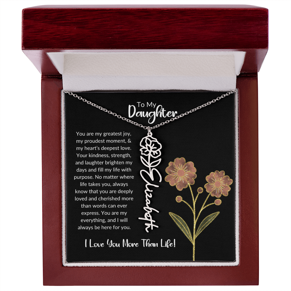 Daughter Name Necklace With Birthday Flower