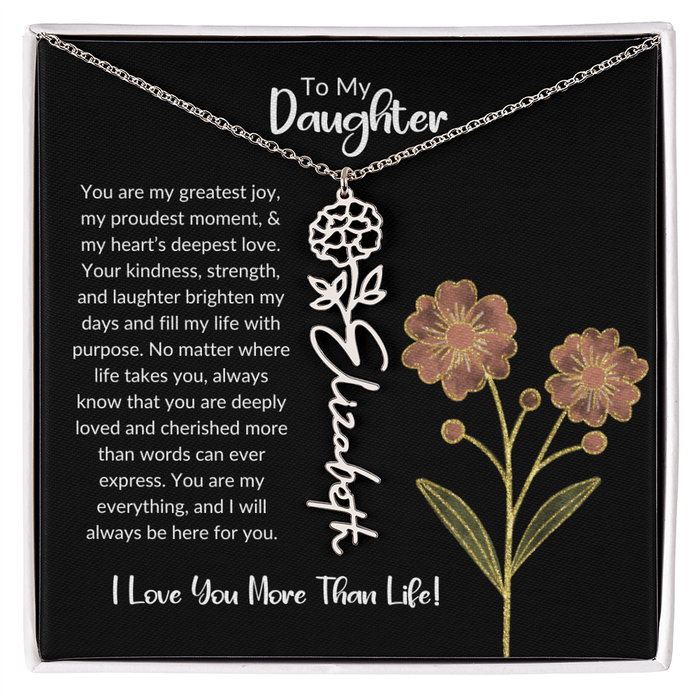 Daughter Name Necklace With Birthday Flower