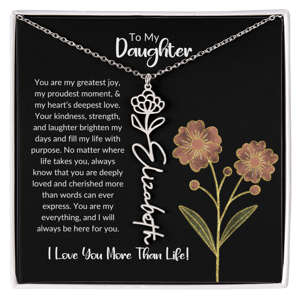 Daughter Name Necklace With Birthday Flower