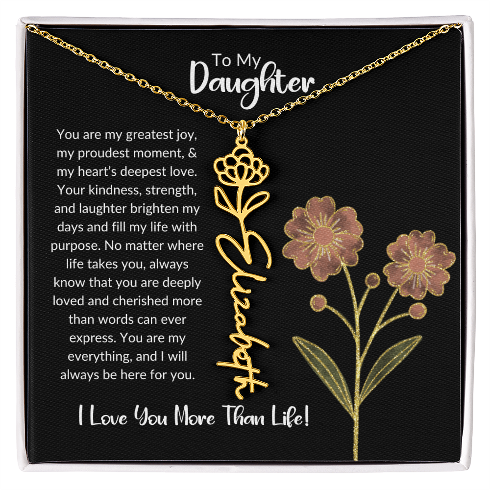 Daughter Name Necklace With Birthday Flower