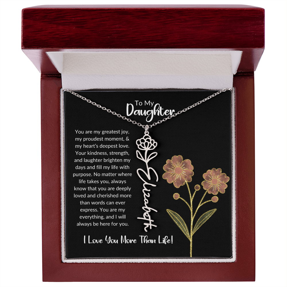 Daughter Name Necklace With Birthday Flower