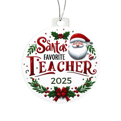 Santa's Favorite Teacher Ornament Year 2025