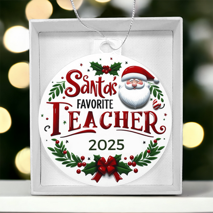 Santa's Favorite Teacher Ornament Year 2025