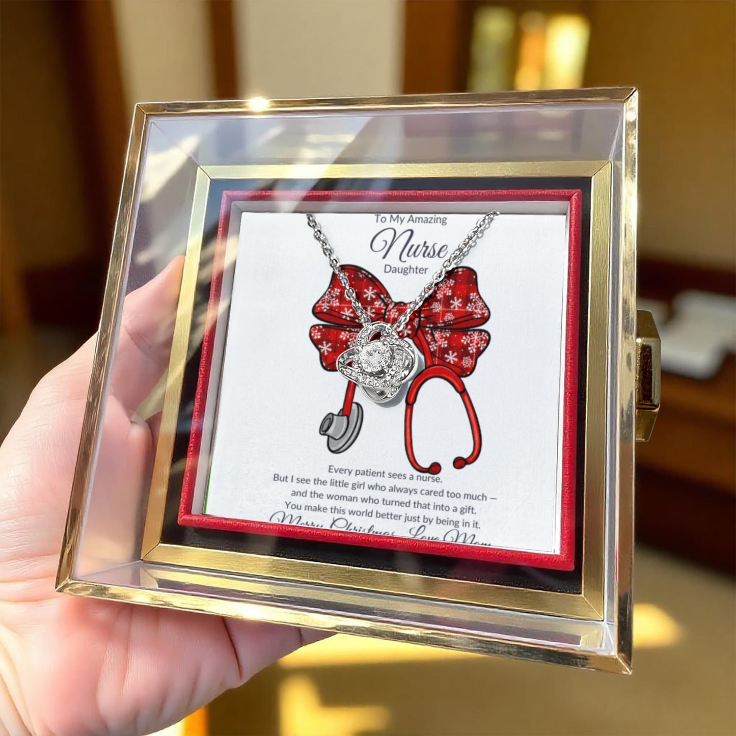 Special Rose Box Love Knot Necklace For A  Nurse Daughter