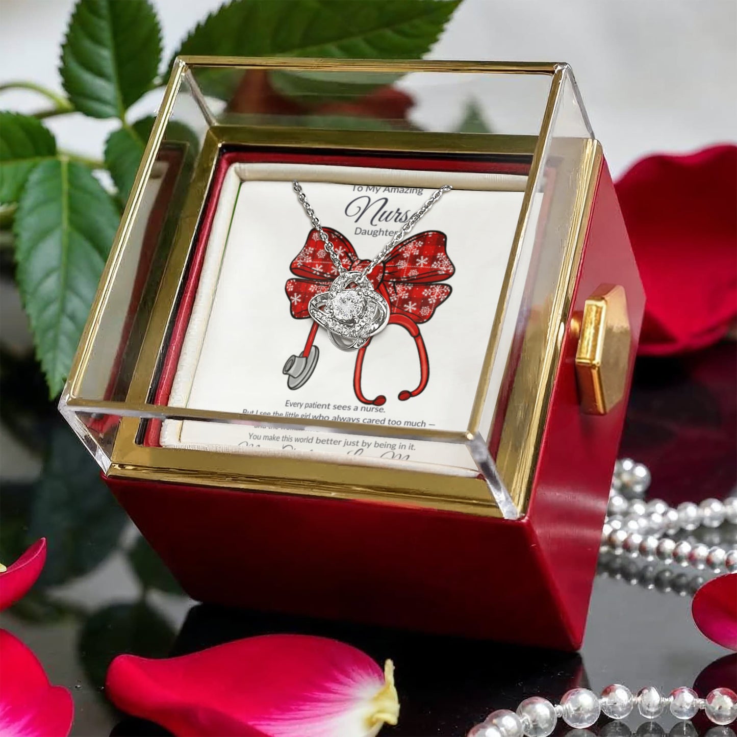 Special Rose Box Love Knot Necklace For A  Nurse Daughter